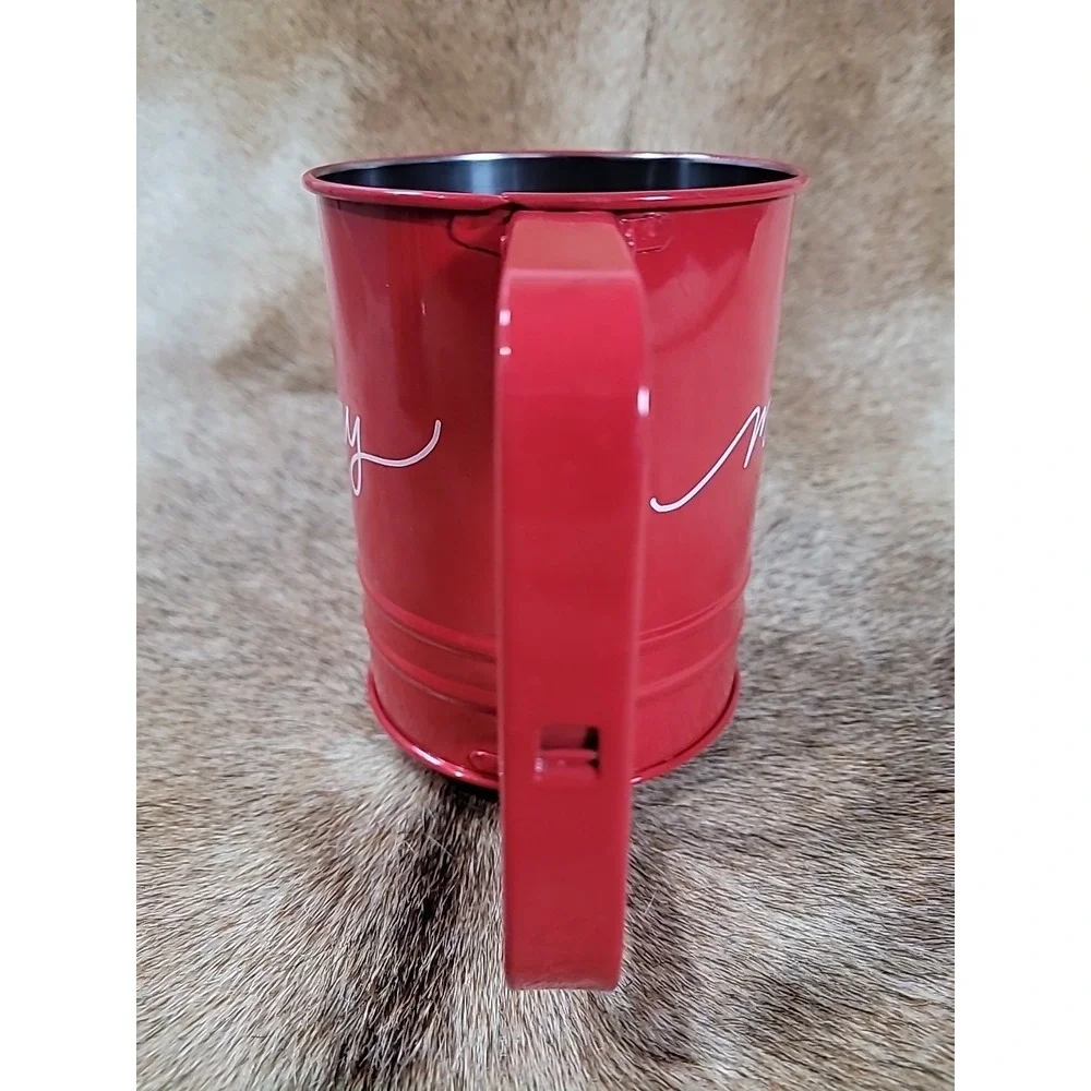 Red Christmas Flour‎ Sifter Squeeze Handle Manual Kitchen Baking Happy Holidays